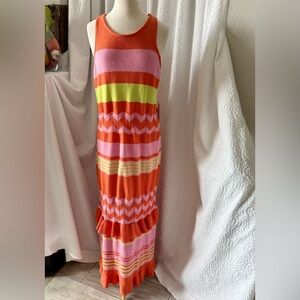 ELOQUII Women's Plus Size Ruffle Hem Multicolored Midi Dress Sz 18/20 New